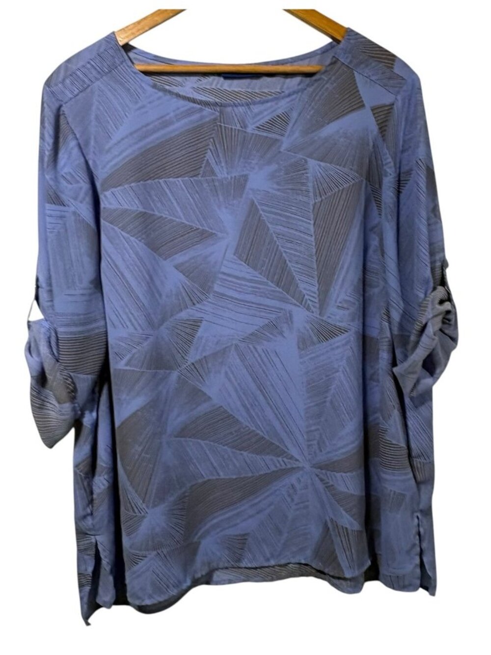 Apt.9 Womens Blue Abstract Tunic Blouse Roll Tab Sleeves Sz XL Lightweight Flowy